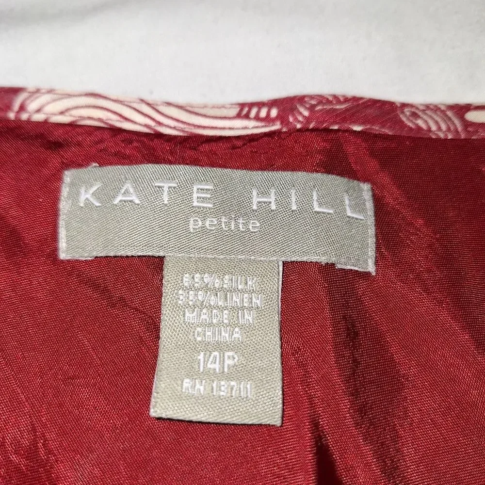 Kate Hill 14P A-Line Skirt - Wine, White Floral Silk